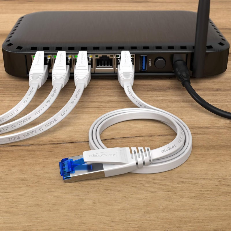 كيبل دايركت كابل إيثرنت مسطح Cat 7 بتصميم مقاوم للكسر، كابل إنترنت/شبكة محلية – 25 متر (سرعة قصوى للألياف الضوئية تصل إلى 10 جيجابت في الثانية، مرن للغاية ومناسب للتركيب الدائم، RJ45، أبيض) – من CableDirect - Image 4