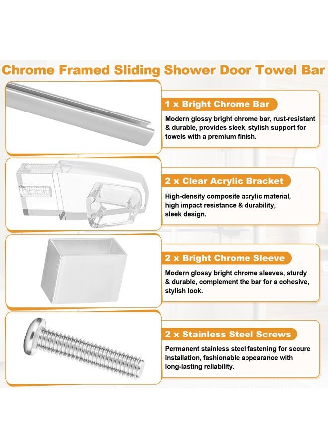BigHead Glass Shower Door Towel Bar 25 Inch Bright Chrome Sliding Shower Door Handle Replacement with Silver Transparent Brackets, Fits Framed Sliding Shower/Tub Enclosure Doors Up to 26" Wide - Image 3