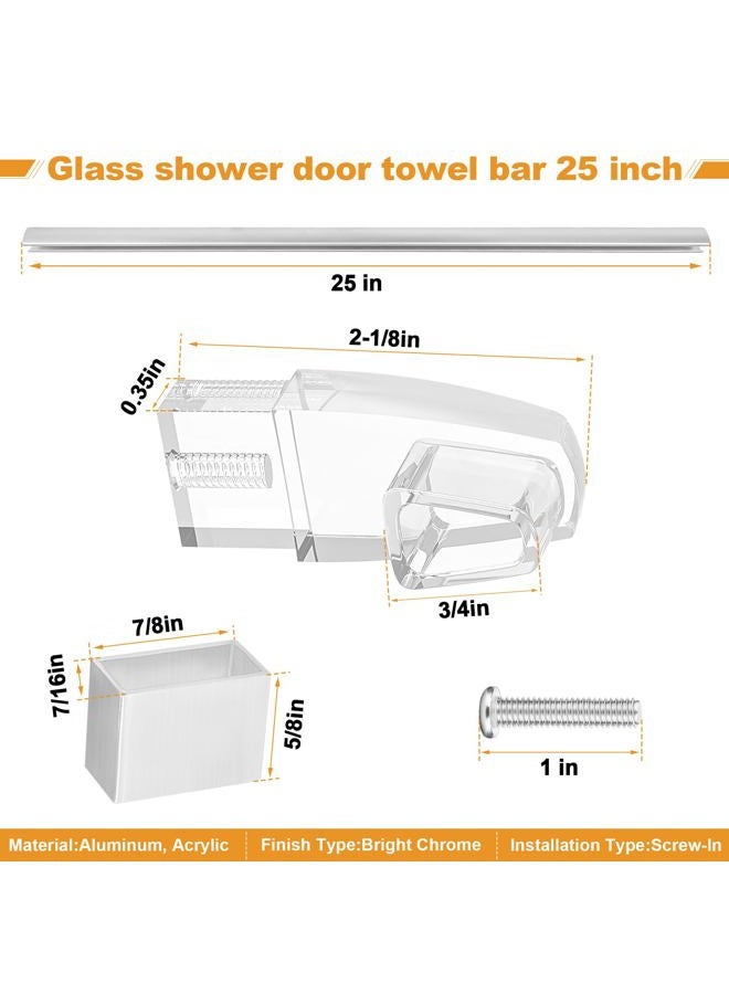 BigHead Glass Shower Door Towel Bar 25 Inch Bright Chrome Sliding Shower Door Handle Replacement with Silver Transparent Brackets, Fits Framed Sliding Shower/Tub Enclosure Doors Up to 26" Wide - Image 2