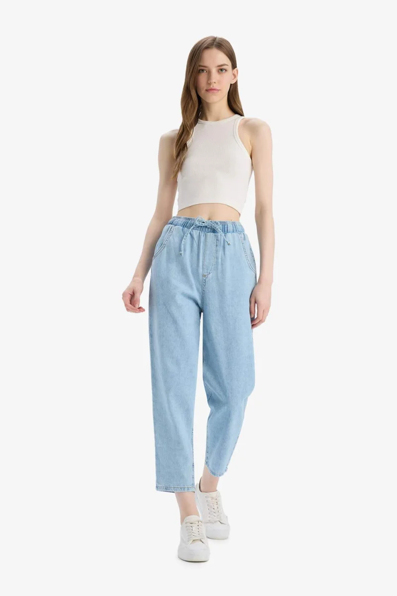 DeFacto Paperbag High Waist Straight Leg Long Soft Jeans