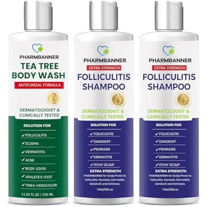 Scalp & Skin Care Bundle: Anti-Fungal Shampoo & Tea Tree Body Wash for Folliculitis, Dermatitis, Acne, and Body Odor Relief