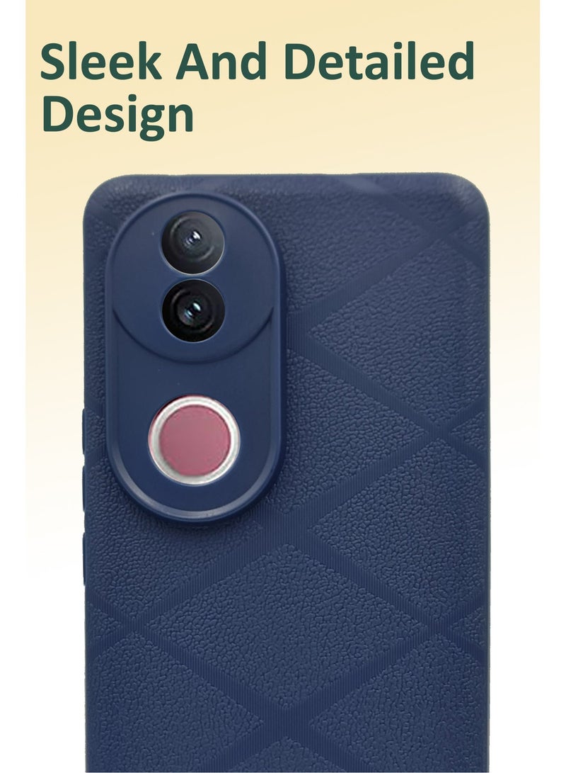 NAFCO For Vivo V50 - Rough Texture Grippy Silicone Back Case  & Drop Protection Case Cover - Blue - Image 3