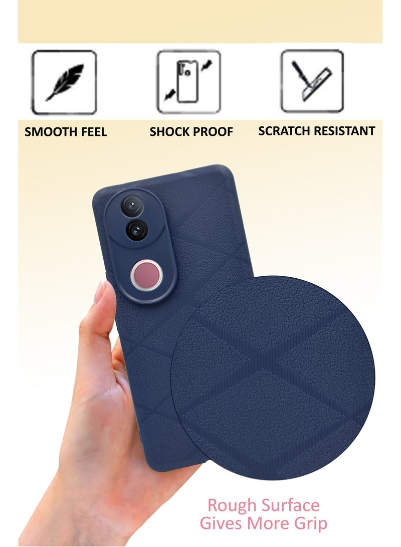 NAFCO For Vivo V50 - Rough Texture Grippy Silicone Back Case  & Drop Protection Case Cover - Blue - Image 2