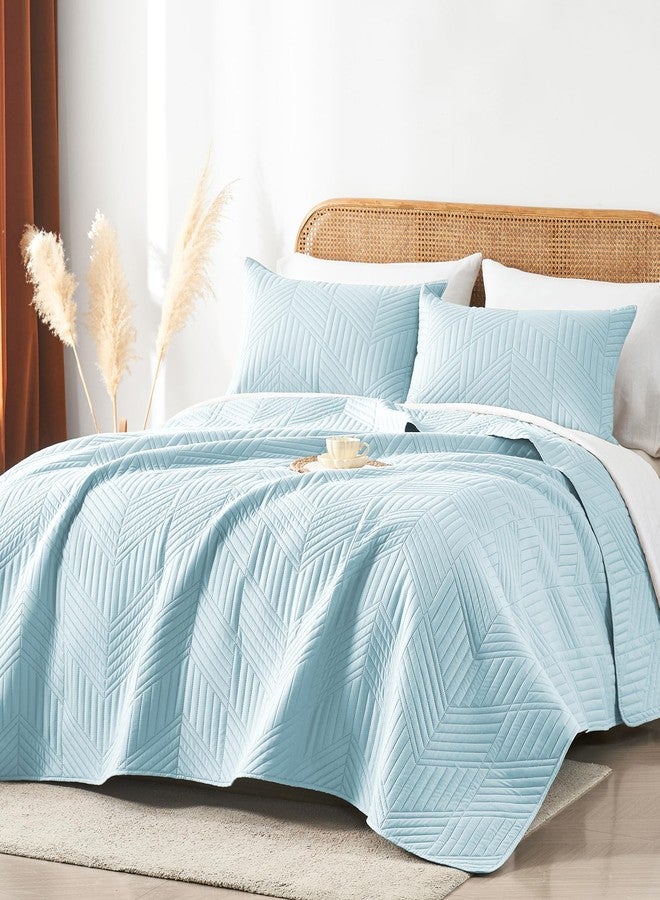 Davulos Queen Quilt Bedding Set,Aqua Blue Ultrasonic Full/Queen Quilt Set Reversible Microfiber Bedspread,Lightweight Soft Modern Geometric Coverlet Set for All Seasons(1 Quilt,2 Pillow Shams) - Image 2