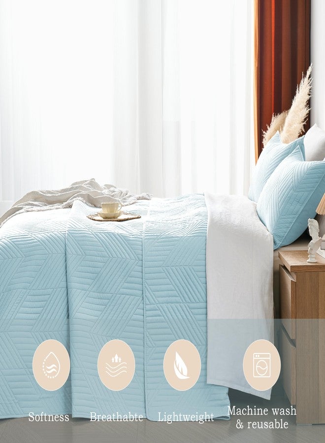 Davulos Queen Quilt Bedding Set,Aqua Blue Ultrasonic Full/Queen Quilt Set Reversible Microfiber Bedspread,Lightweight Soft Modern Geometric Coverlet Set for All Seasons(1 Quilt,2 Pillow Shams) - Image 3