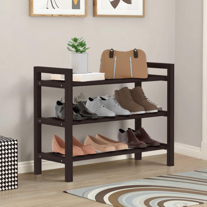 Haddockway Bamboo Shoe Rack for Closet, Free Standing Shoe Organizer with Smooth Round Rods & Convenient Handles, Stackable Shoe Storage Shelf for Entryway, Hallway(Brown, 3-Tier(Small)) - Image 2