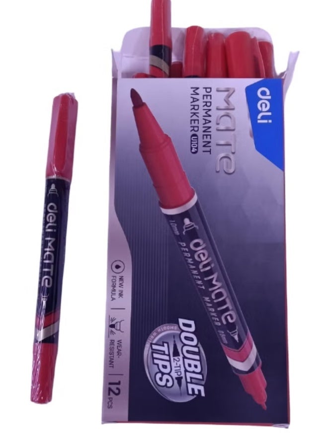 Deli U104 Permanent Marker Double Tips Red Color - Image 2