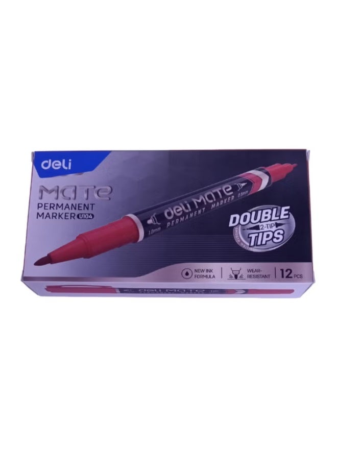Deli U104 Permanent Marker Double Tips Red Color - Image 1