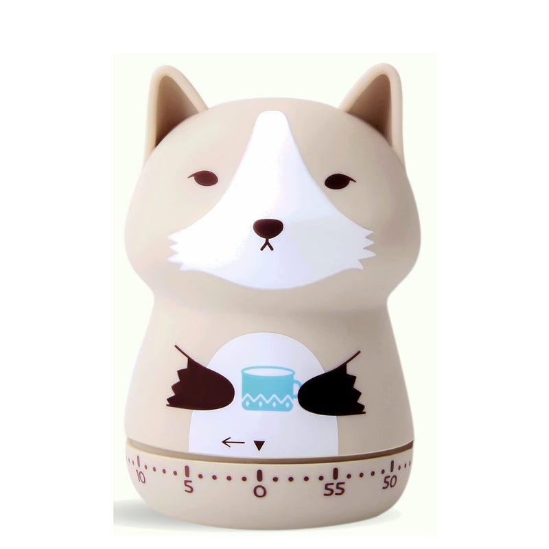 NUOSWEK Mechanical Kitchen Timer, Cute Animal Timer for Kids, Wind Up 60 Minutes Manual Countdown Timer for Classroom, Home, Study and Cooking (Beige Wolf) - Image 1