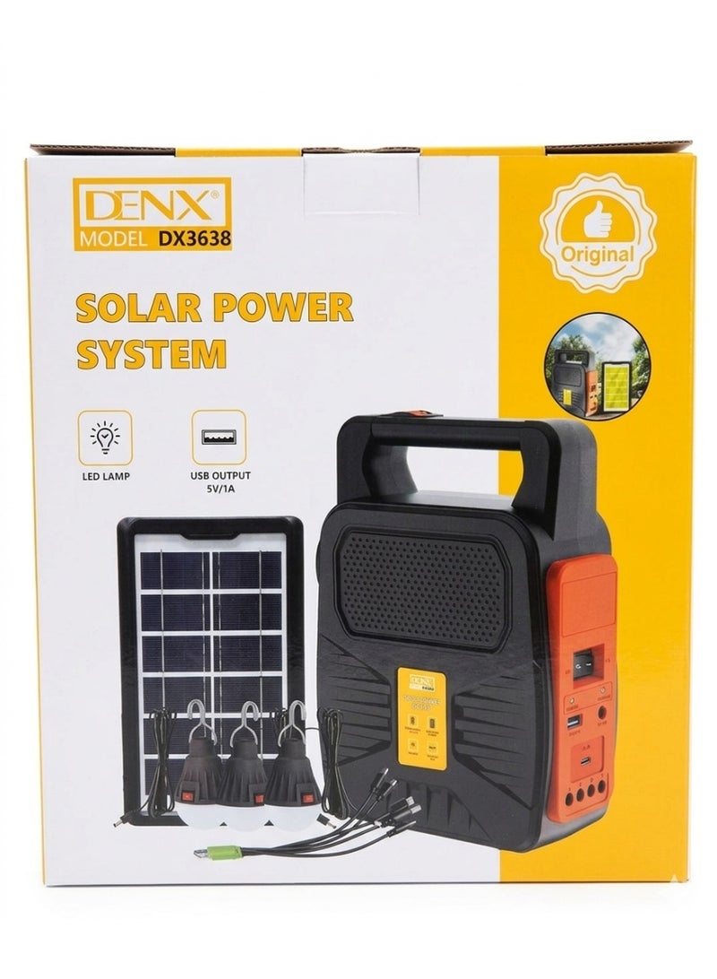 دينكس نظام طاقة شمسية محمول مزود بلوحة شمسية و3 مصابيح LED - محطة طاقة متعددة الوظائف مزودة بمنافذ USB لشحن الهواتف وراديو مدمج. - Image 2