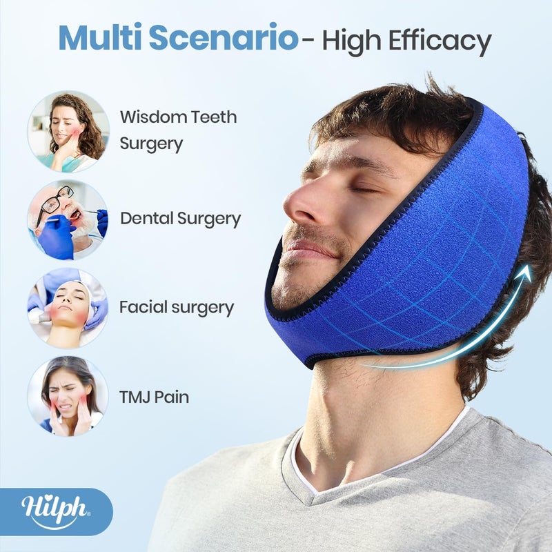 Hilph Face Ice Pack Wisdom Teech Ice Pack Head Wrap for Facial Oral Surgery Pain Relief for TMJ, Jaw Ice Wrap with 4 Hot Cold Gel Packs Reusable for Tooth Extraction & Teeth Removed, Tonsil Blue - Image 2