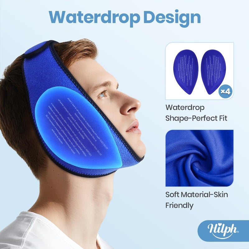 Hilph Face Ice Pack Wisdom Teech Ice Pack Head Wrap for Facial Oral Surgery Pain Relief for TMJ, Jaw Ice Wrap with 4 Hot Cold Gel Packs Reusable for Tooth Extraction & Teeth Removed, Tonsil Blue - Image 3