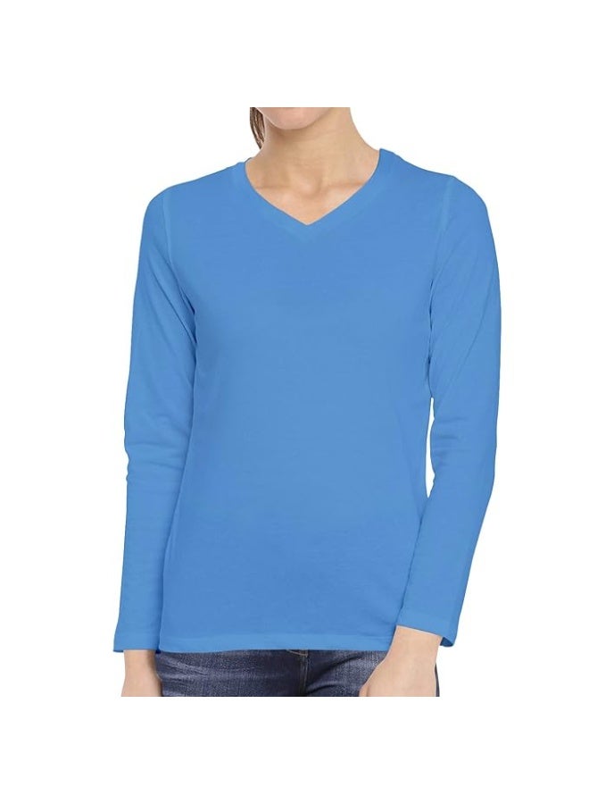 OPLU Store Women's Regular Fit Plain 100% Cotton Stylish Tshirts,Blue, 3XL - Image 1