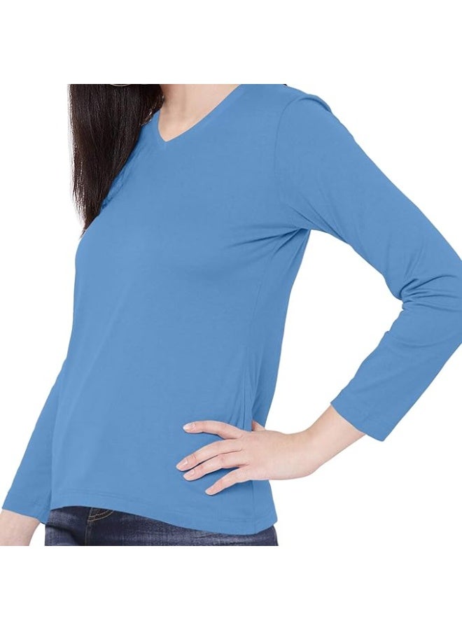 OPLU Store Women's Regular Fit Plain 100% Cotton Stylish Tshirts,Blue, 3XL - Image 3