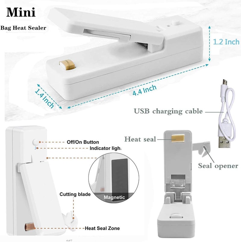 CESITRA Rechargable Mini Bag Sealer Portable Sealing Bags Machine 2 in 1 Heat Seal and Cutter Mini Food Sealer Handheld Heat Food Vacuum Sealer Machine For Plastic Bags Food Storag pack Of 1 - Image 4