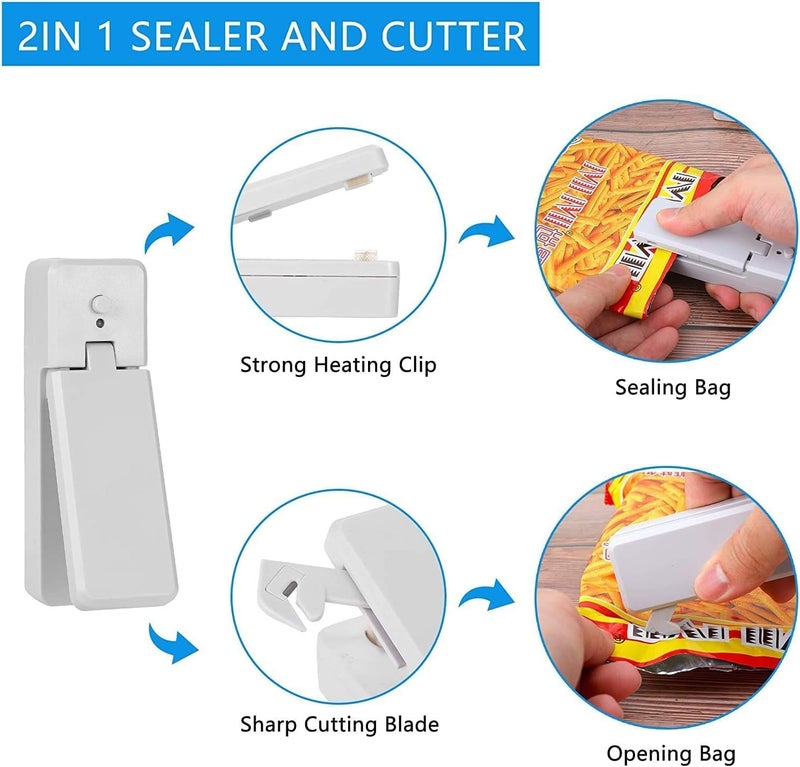 CESITRA Rechargable Mini Bag Sealer Portable Sealing Bags Machine 2 in 1 Heat Seal and Cutter Mini Food Sealer Handheld Heat Food Vacuum Sealer Machine For Plastic Bags Food Storag pack Of 1 - Image 2