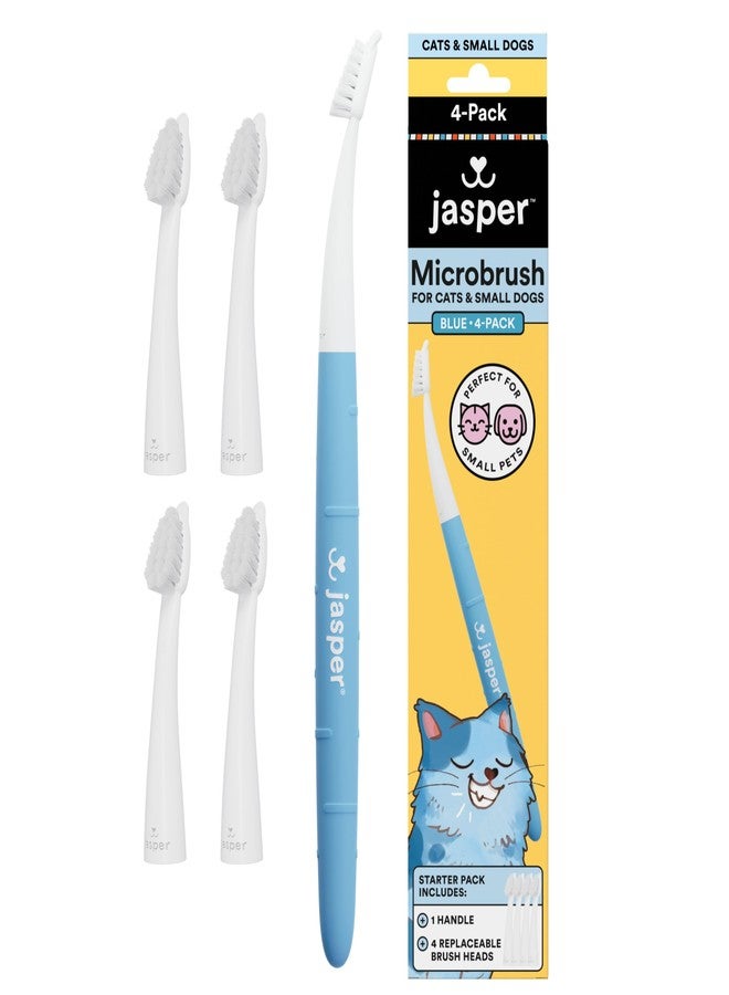 Jasper Microbrush Vet Approved Cat Toothbrush, Soft-Bristled Toothbrush Kit for Felines & Small Dogs, Non-Slip Handle, Tooth Brush Heads, Use with Cat Toothpaste, 4-Pack Blue - Image 1