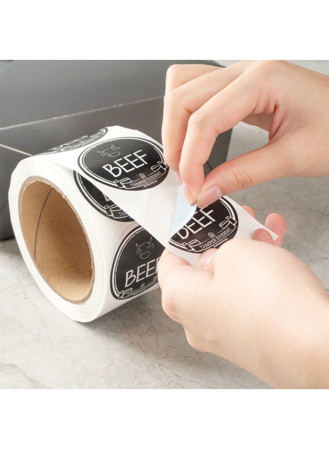 Restaurantware ملصقات Label Tek بحجم 2 بوصة مقاومة للتلاعب للحوم البقر، 500 ملصق ختم مقاوم للتلاعب - تصميم سبورة، لتوصيل الطعام بأمان، باللون الأسود مع خط أبيض ملصقات بلاستيكية للوجبات الجاهزة - Image 5