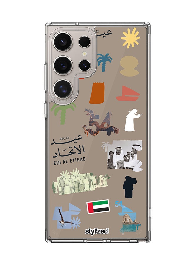 Stylizedd Classic Clear Compatible With Samsung Galaxy S24 Ultra, Hybrid Soft Case Flexible Edges Anti Drop TPU PC Gel Thin Transparent Cover- Eid Al Etihad 54th UAE National Day, Warm Grey - Image 1