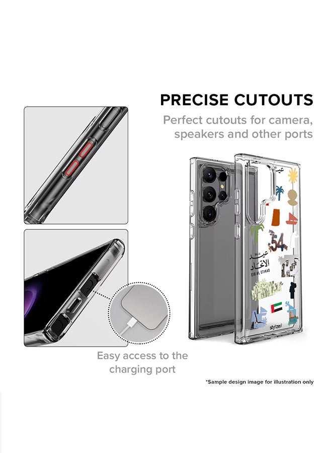 Stylizedd Classic Clear Compatible With Samsung Galaxy S24 Ultra, Hybrid Soft Case Flexible Edges Anti Drop TPU PC Gel Thin Transparent Cover- Eid Al Etihad 54th UAE National Day, Warm Grey - Image 5