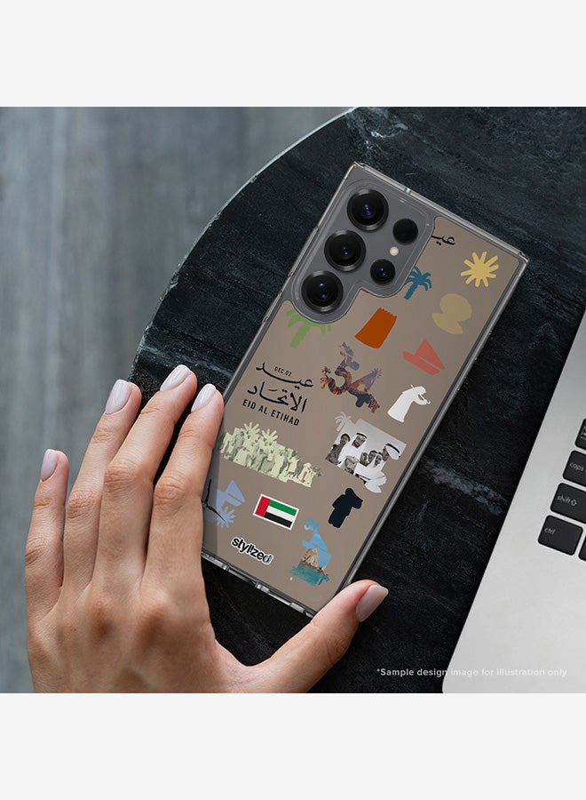 Stylizedd Classic Clear Compatible With Samsung Galaxy S24 Ultra, Hybrid Soft Case Flexible Edges Anti Drop TPU PC Gel Thin Transparent Cover- Eid Al Etihad 54th UAE National Day, Warm Grey - Image 2