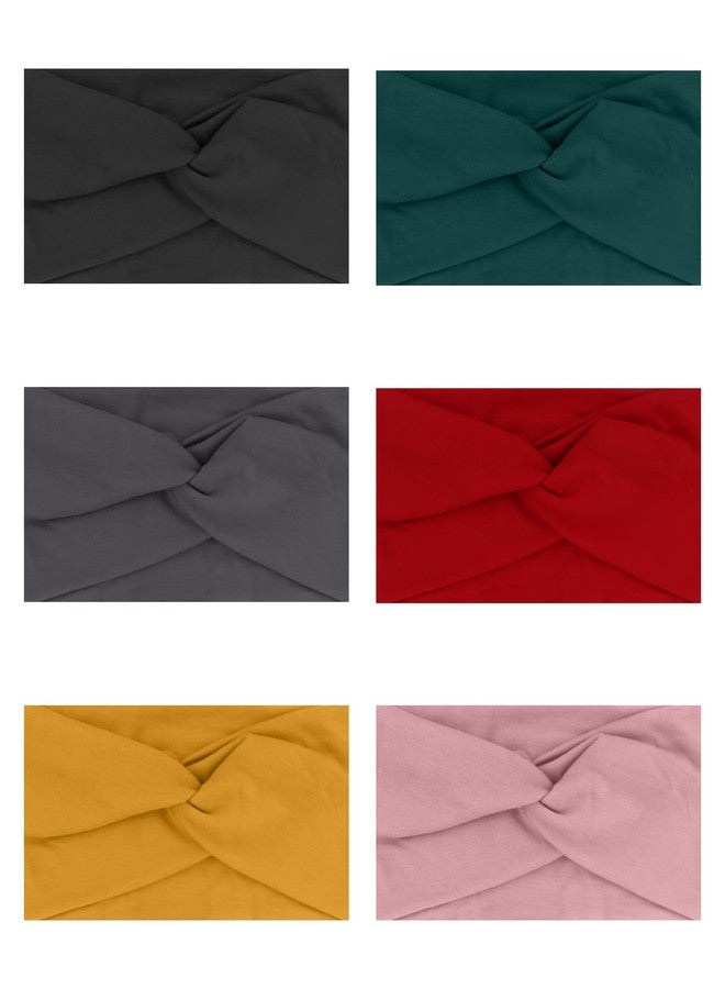 KIUEZIR 6 Pack Stretchy Wide Twist Knot Headbands - Non-Slip Fabric Hair Bands for Face Washing Makeup Yoga & Workouts - Image 1