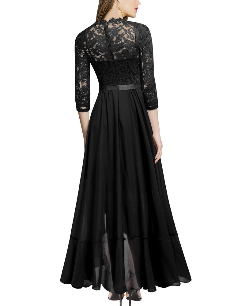 Miusol Women's Elegant Floral Lace Ruffle Bridesmaid Maxi Dress (XX-Large, Black) - Image 2