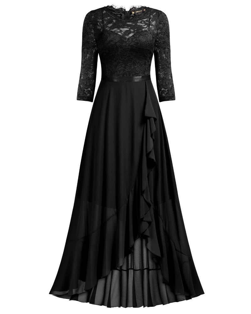 Miusol Women's Elegant Floral Lace Ruffle Bridesmaid Maxi Dress (XX-Large, Black) - Image 5