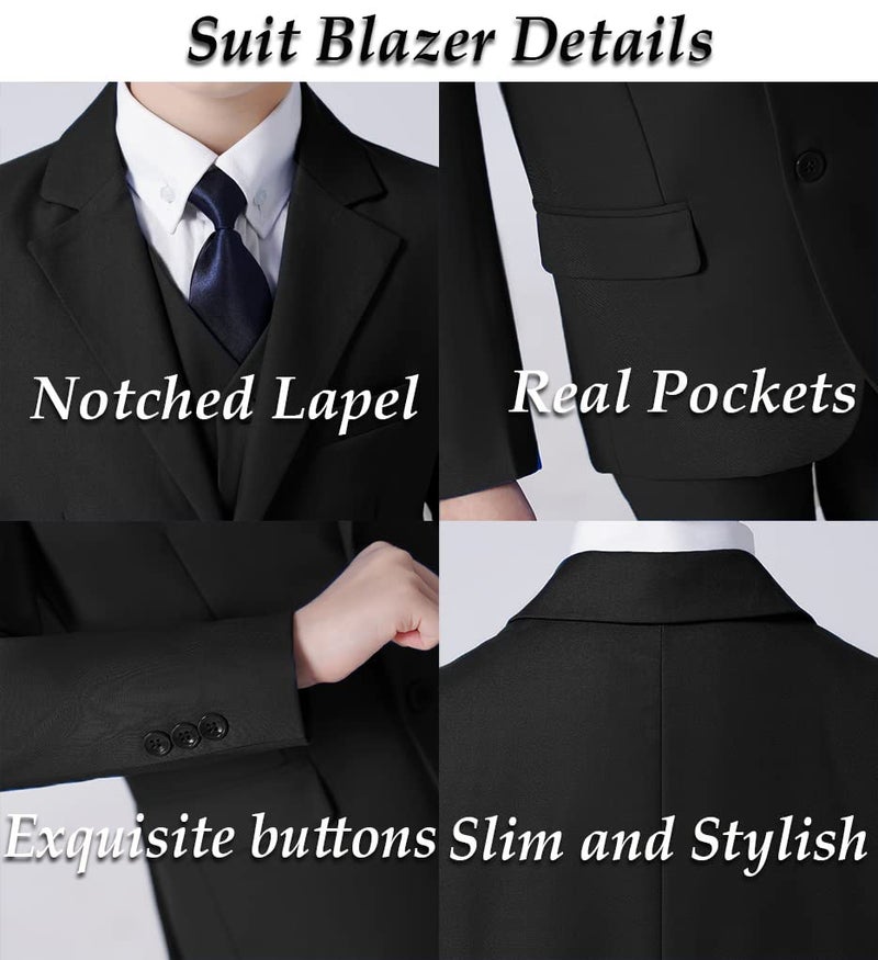 Yavakoor Boys Suits Slim Fit Suit for Kids Formal Outfit 5 Piece Coat Pants Shirt Set Dresswear for Boy Black Size 14 - Image 3
