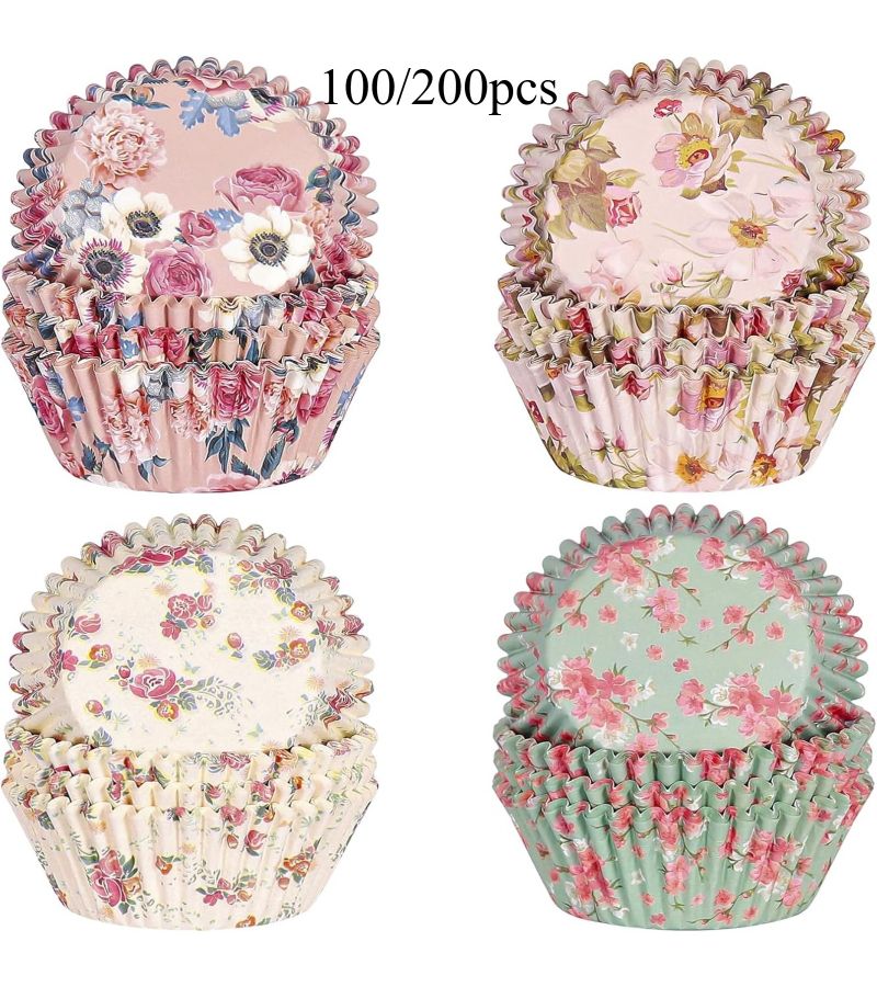 200pcs Assorted 4 Styles Paper Cupcake Cups 5x3cm for Baking Celebrations - Image 1