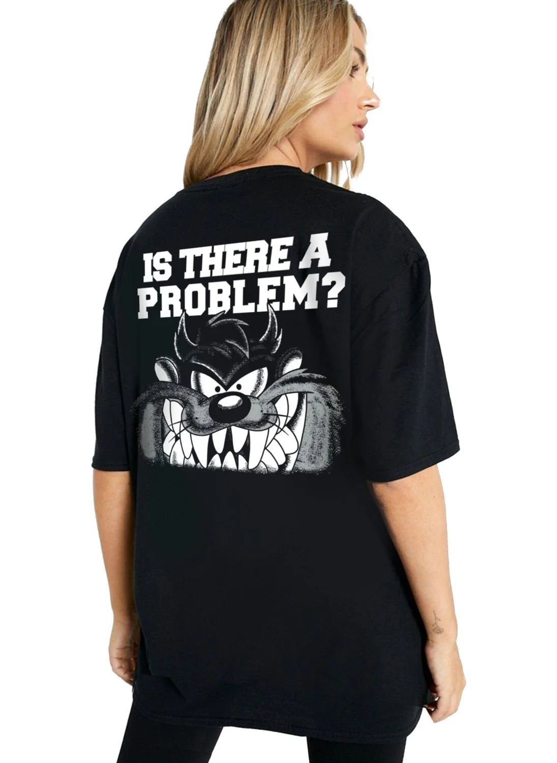 روك اند رول Taz Problem Black Short Sleeve Back Printed Oversize Women's T-Shirt