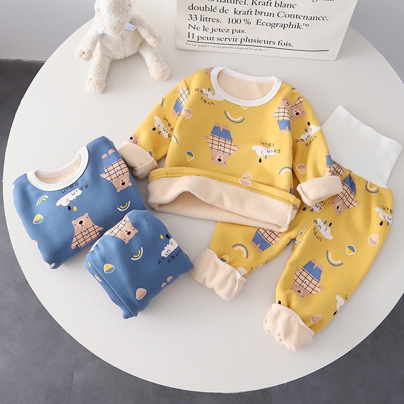 Children's clothing baby New striped high waist thermal underwear two-piece set 2022 autumn and winter baby boys and girls suit wholesale - Image 3