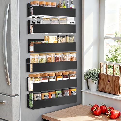 SMRCAD Magnetic Spice Rack Organizer for Fridge Seasoning Organizer for Kitchen storage with Screw Magnetic Shelf with Hook for Refrigerator and Oven (6pack) - Image 1
