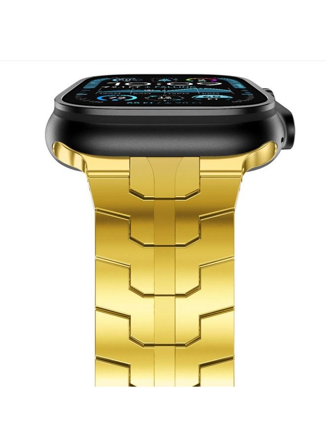 CHANCHY - Stainless Steel Band for Apple Watch Ultra 2, Series 10, SE2, 49mm, 46mm, 45mm, 44mm, 42mm, Metal Strap with Folding Clasp (Gold, 49mm) - Image 1