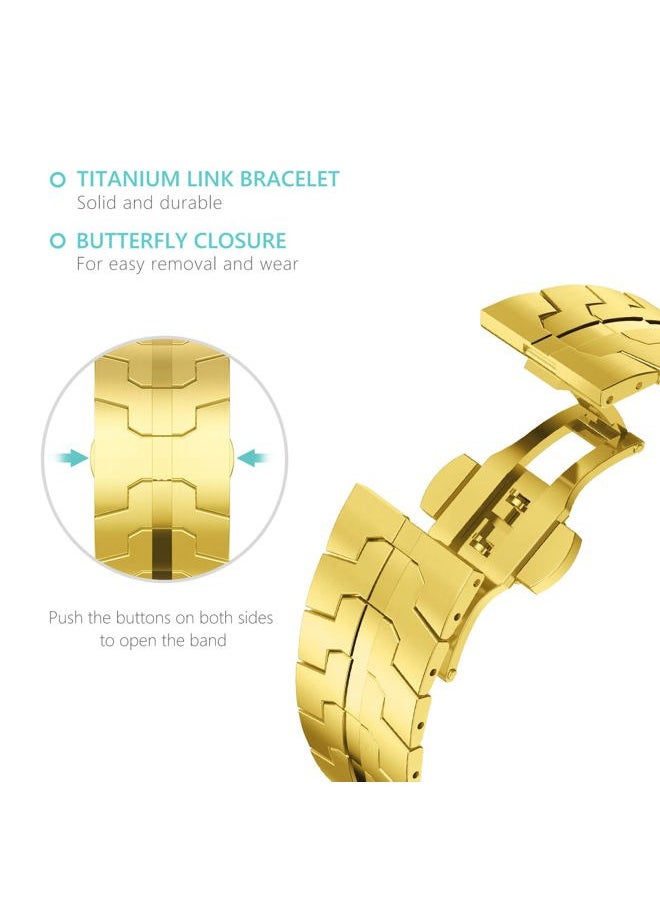 CHANCHY - Stainless Steel Band for Apple Watch Ultra 2, Series 10, SE2, 49mm, 46mm, 45mm, 44mm, 42mm, Metal Strap with Folding Clasp (Gold, 49mm) - Image 1