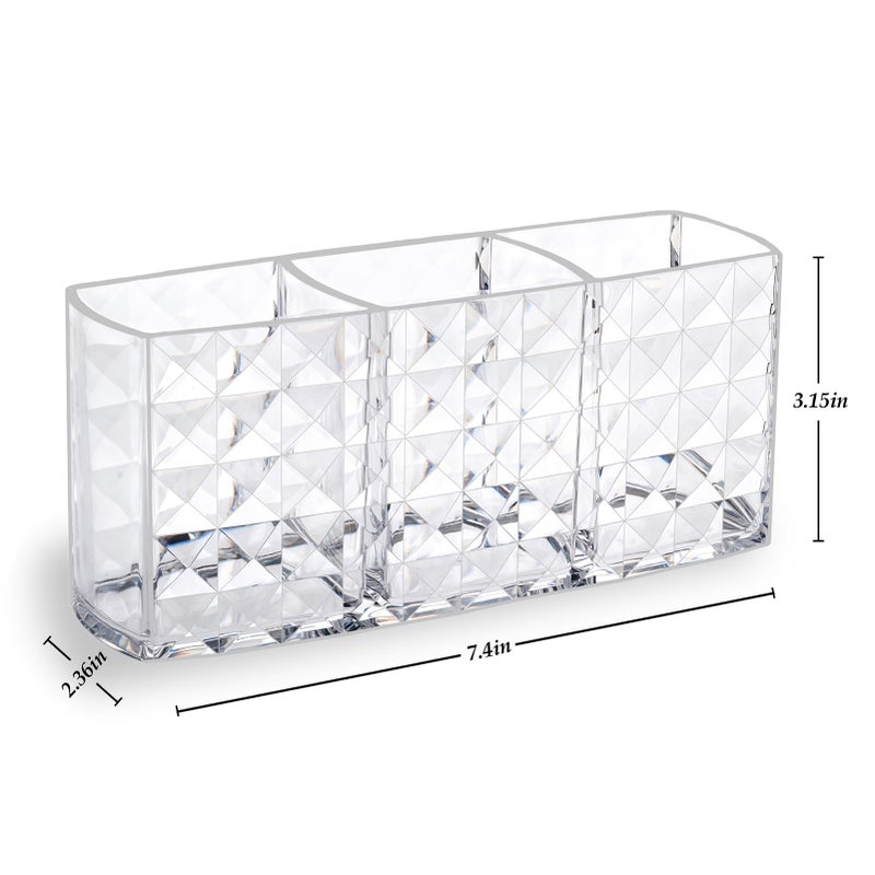 MOSIKER Makeup Brush Holder for Vanity,Acrylic Clear Small Compact Nail Hair Lip Liner Brush Pen Organizer with 3 Slots - Image 2