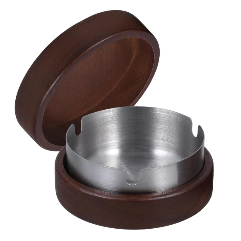 Portable Wooden Ashtray with Lid Windproof Stainless Steel Liner Easy Clean for Indoor Outdoor - Image 2