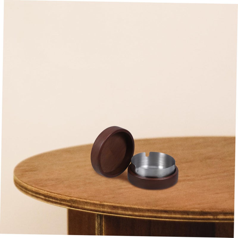 Portable Wooden Ashtray with Lid Windproof Stainless Steel Liner Easy Clean for Indoor Outdoor - Image 5