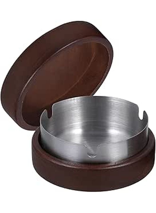 Portable Wooden Ashtray with Lid Windproof Stainless Steel Liner Easy Clean for Indoor Outdoor - Image 1