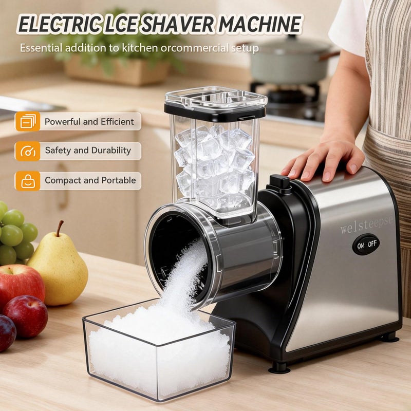 welsteepse Snow Cone Machine & Shaved Ice Machine, Crushed Ice Maker in Stainless Steel Metal Design with Ice Pick & Tray â€“ Powerful Motor, Sharp Blades, Fast Ice Shaving for Home, Parties - Image 3