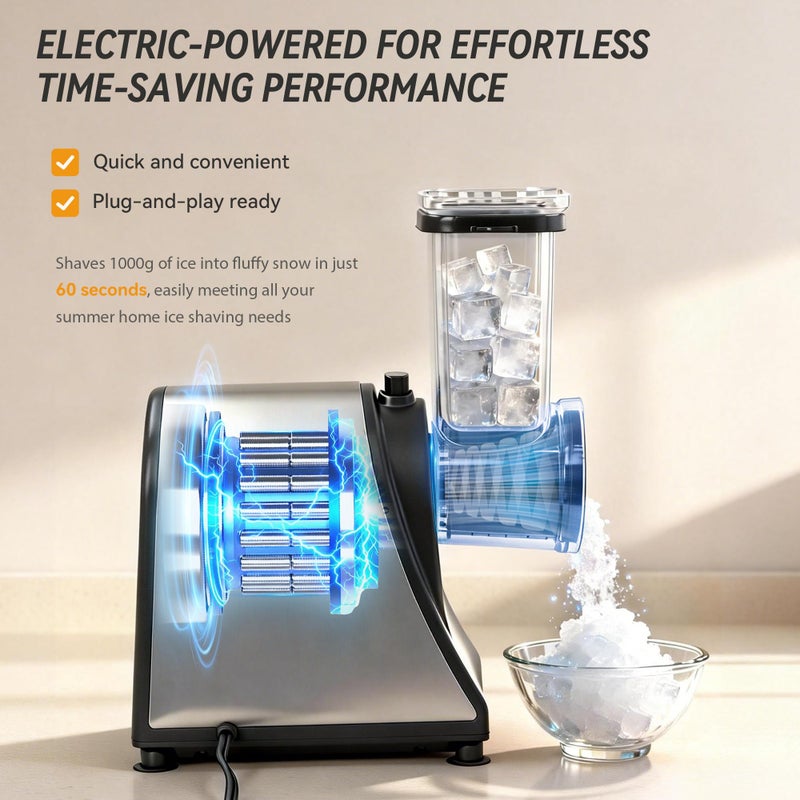 welsteepse Snow Cone Machine & Shaved Ice Machine, Crushed Ice Maker in Stainless Steel Metal Design with Ice Pick & Tray â€“ Powerful Motor, Sharp Blades, Fast Ice Shaving for Home, Parties - Image 5