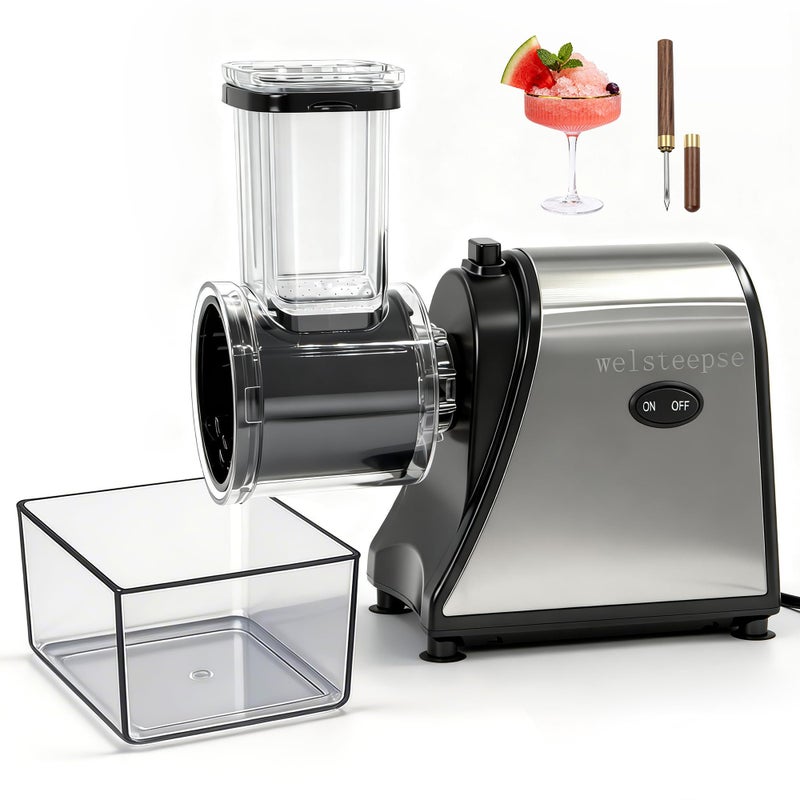 welsteepse Snow Cone Machine & Shaved Ice Machine, Crushed Ice Maker in Stainless Steel Metal Design with Ice Pick & Tray â€“ Powerful Motor, Sharp Blades, Fast Ice Shaving for Home, Parties - Image 1