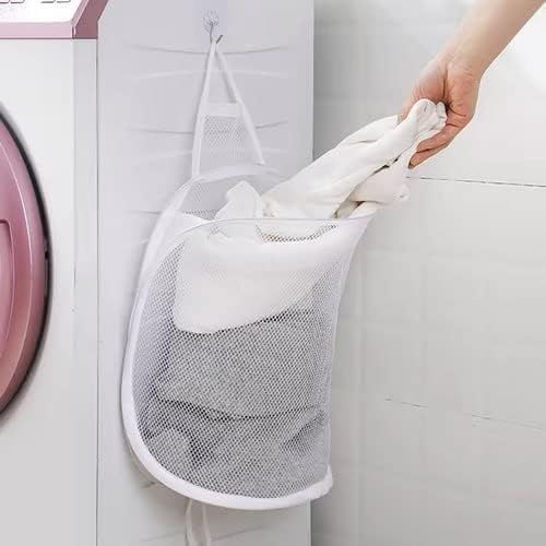 Zerolex Zerolex Laundry Bag Hanging Dirty Clothes Net Pouch Portable Storage Basket with Handle Household Folding Mesh Bathroom Polyester Hanging Laundry Basket Bag Hanging Laundry Basket  - Image 1