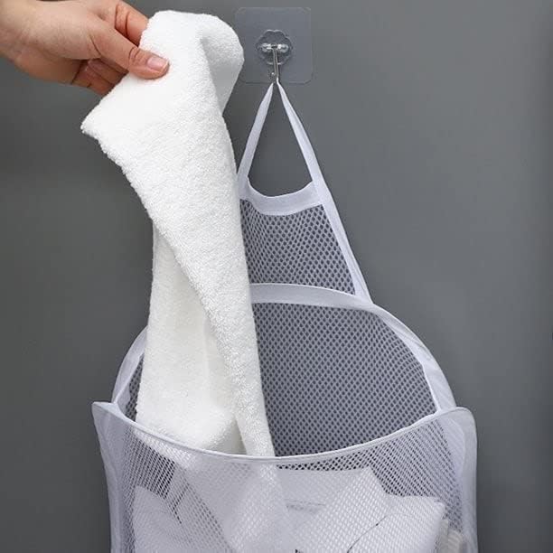 Zerolex Zerolex Laundry Bag Hanging Dirty Clothes Net Pouch Portable Storage Basket with Handle Household Folding Mesh Bathroom Polyester Hanging Laundry Basket Bag Hanging Laundry Basket  - Image 3