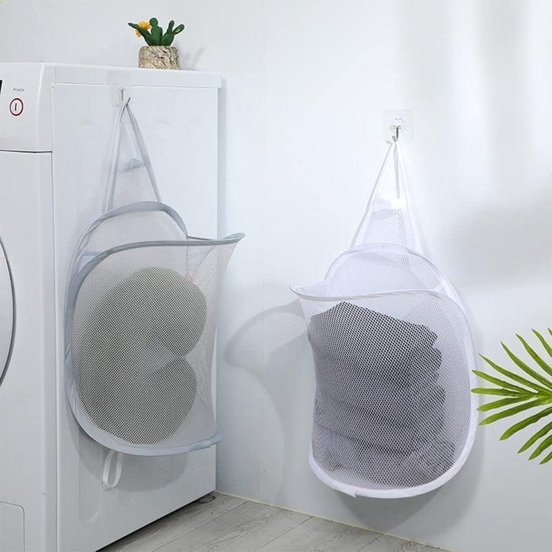 Zerolex Zerolex Laundry Bag Hanging Dirty Clothes Net Pouch Portable Storage Basket with Handle Household Folding Mesh Bathroom Polyester Hanging Laundry Basket Bag Hanging Laundry Basket  - Image 2