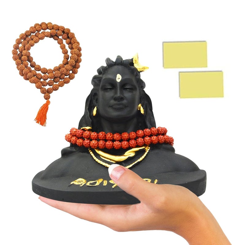 BLADESMITH Lord god Mahadev Bholenath Shivji Adiyogi Shiva Statue Idol Murti for Car Dashboard with Rudraksh Mala IdleHome Decor Handcrafted Resin Figurine Spiritual Gift for Meditation 3 Inch - Image 1