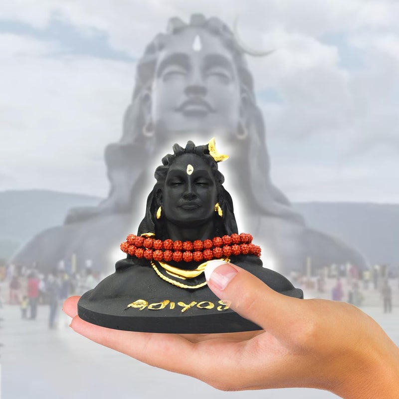 BLADESMITH Lord god Mahadev Bholenath Shivji Adiyogi Shiva Statue Idol Murti for Car Dashboard with Rudraksh Mala IdleHome Decor Handcrafted Resin Figurine Spiritual Gift for Meditation 3 Inch - Image 3