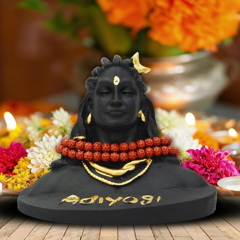 BLADESMITH Lord god Mahadev Bholenath Shivji Adiyogi Shiva Statue Idol Murti for Car Dashboard with Rudraksh Mala IdleHome Decor Handcrafted Resin Figurine Spiritual Gift for Meditation 3 Inch - Image 2