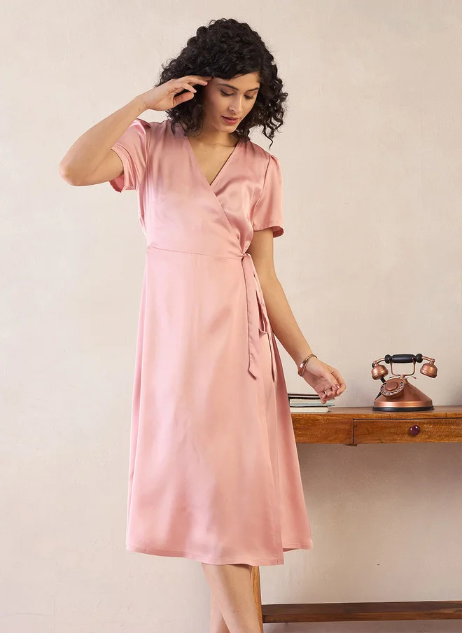 Salt Attire  SALT ATTIRE V-Neck Wrap Midi Dress for Women | Best Price UAE