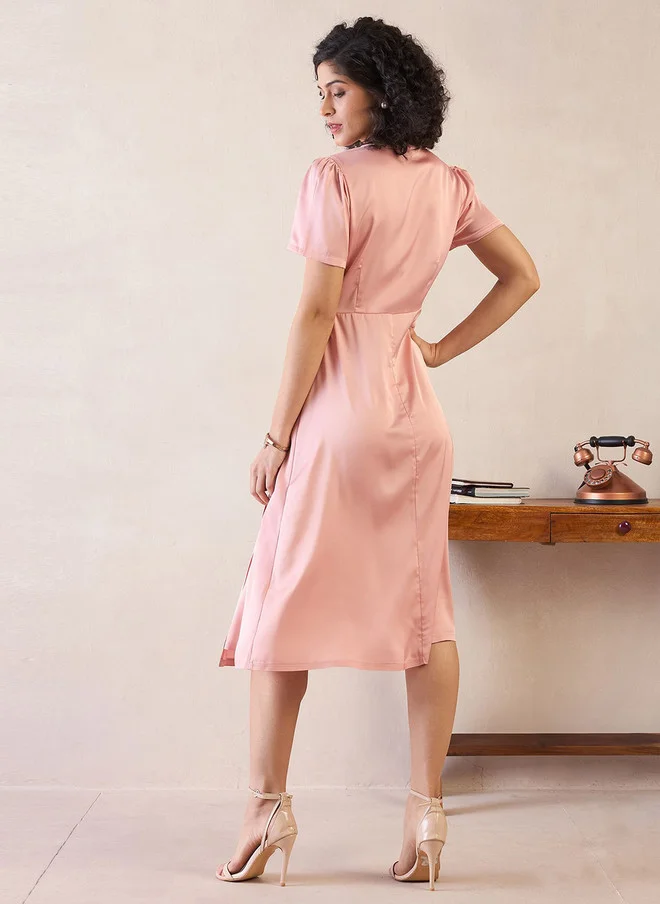Salt Attire  SALT ATTIRE V-Neck Wrap Midi Dress for Women | Best Price UAE